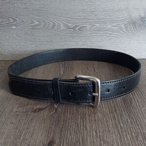 Black Leather Belt with Brown Stitching Size 34